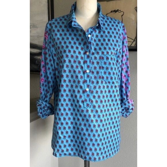 j crew womens New an769 blue red floral long sleeve button down top small - Picture 1 of 9